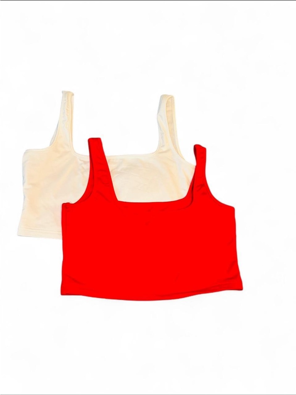 Women's Double-Pack Scoop Crop Tanks - Red & White
